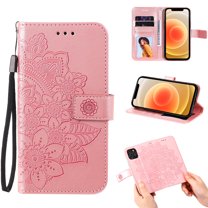 iPhone 11 Pro Max Wallet Case 6.5 inch 2019, Allytech Embossed FlowerPU Leather with TPU Back Shockproof Kickstand Card Slots Magnetic Clasp Detachable Hand Strap for iPhone 11 Pro Max 6.5", Rosegold