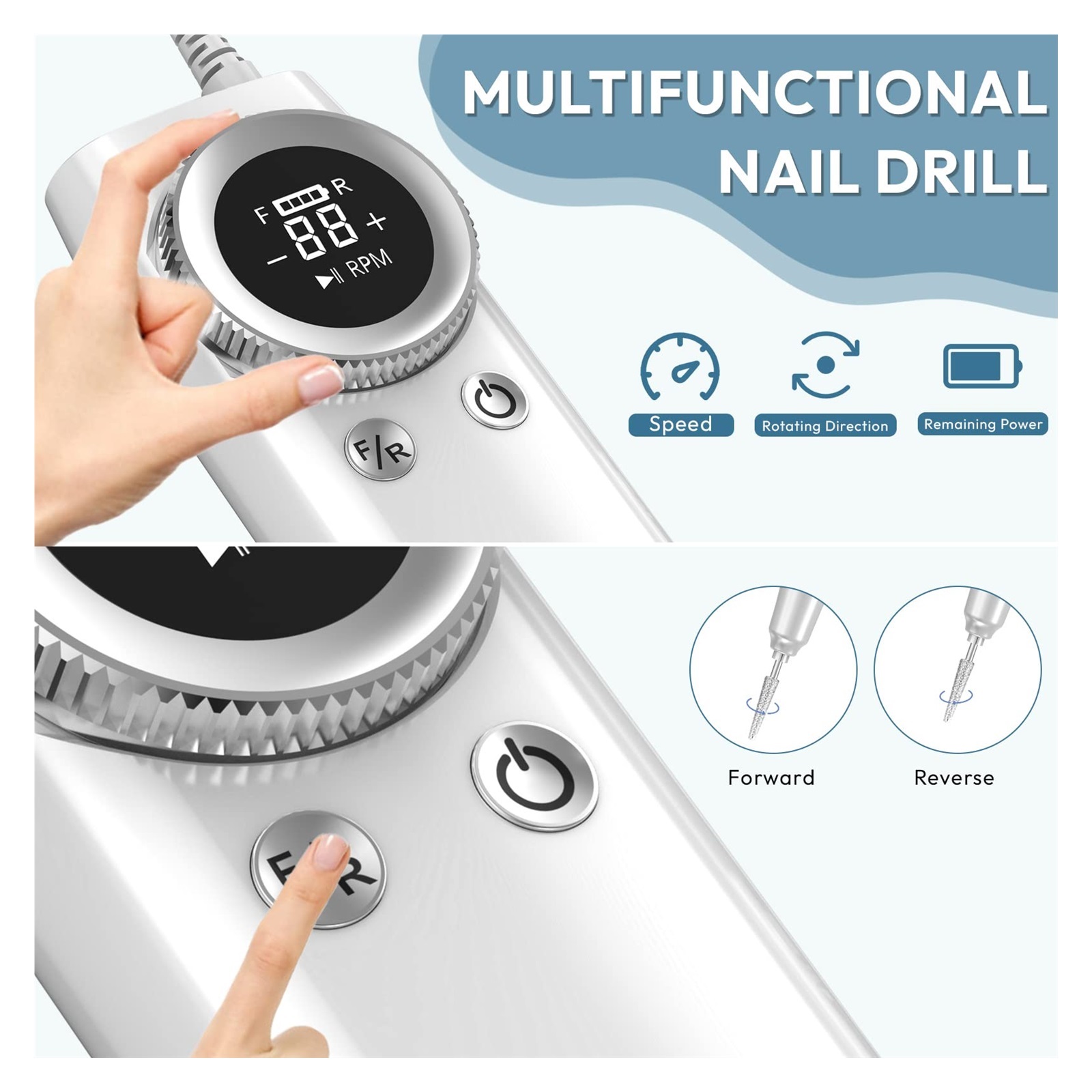 45000RPM Electric Nail Drill Machine, Rechargeable Cordless Electric Nail Sander For Acrylic Gel, Manicure Drill For Nail Salon ,Low Noise
