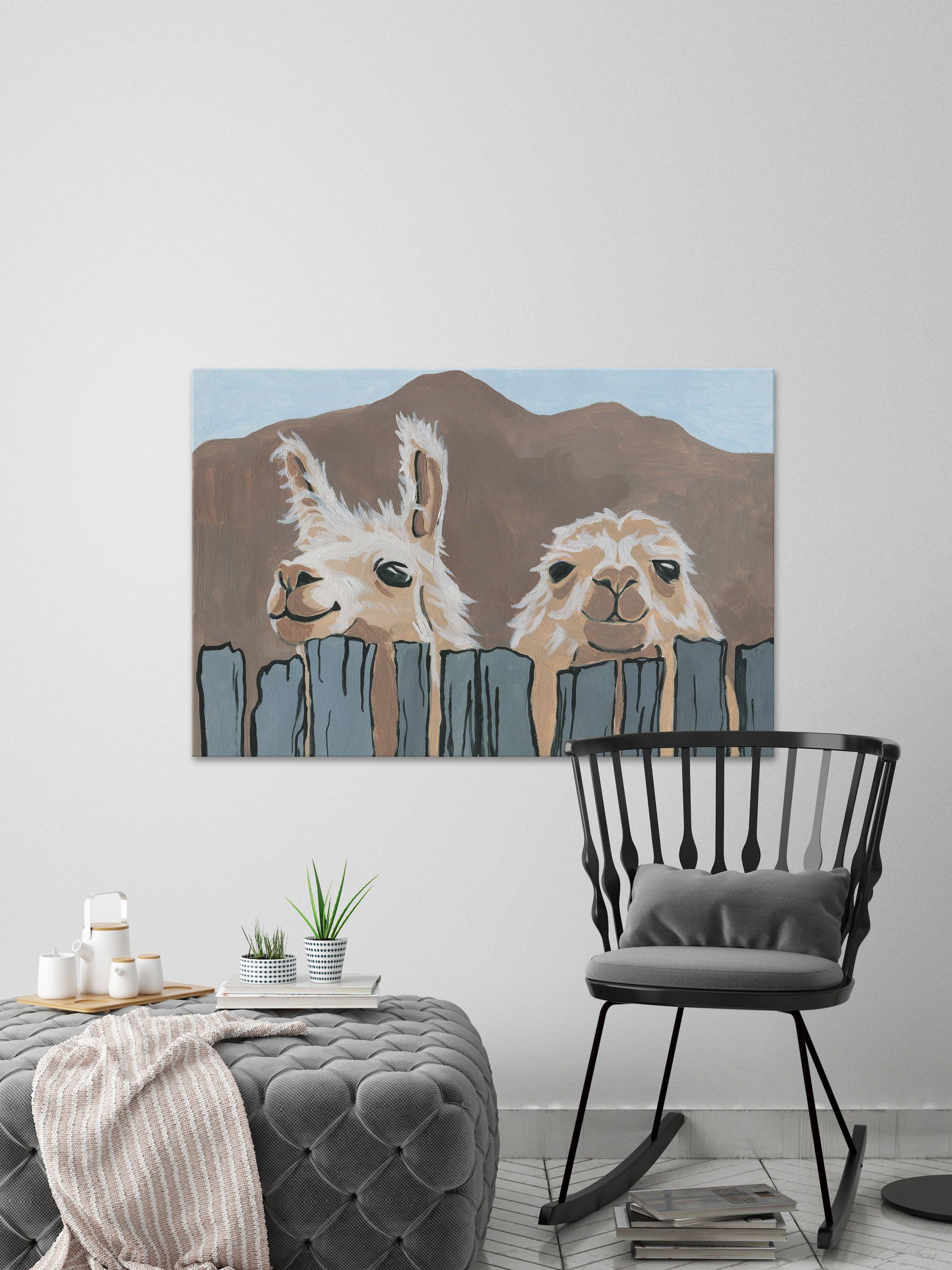 Marmont Hill Peekaboo Llamas 12 in x 18 in Painting Canvas Art Print, by Marmont Hill