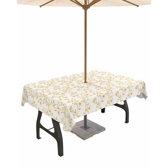 Fsddascl Yellow Spring Floral Outdoor Tablecloth - 54x80 Inch Rectangle Dining Table Cover, Elegant Watercolor Summer Botanical Waterproof Outdoor Table Cloth with Umbrella Hole & Zipper for Patio