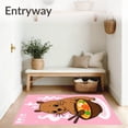 thumbnail image 3 of ODIKA 5'x7' Machine Washable Non-Slip Area Rug, Adorable Capybara Enjoying Ramen Noodle Bowl Decorative Accent High Traffic Rug with Pad, Pink, 723133, 3 of 8