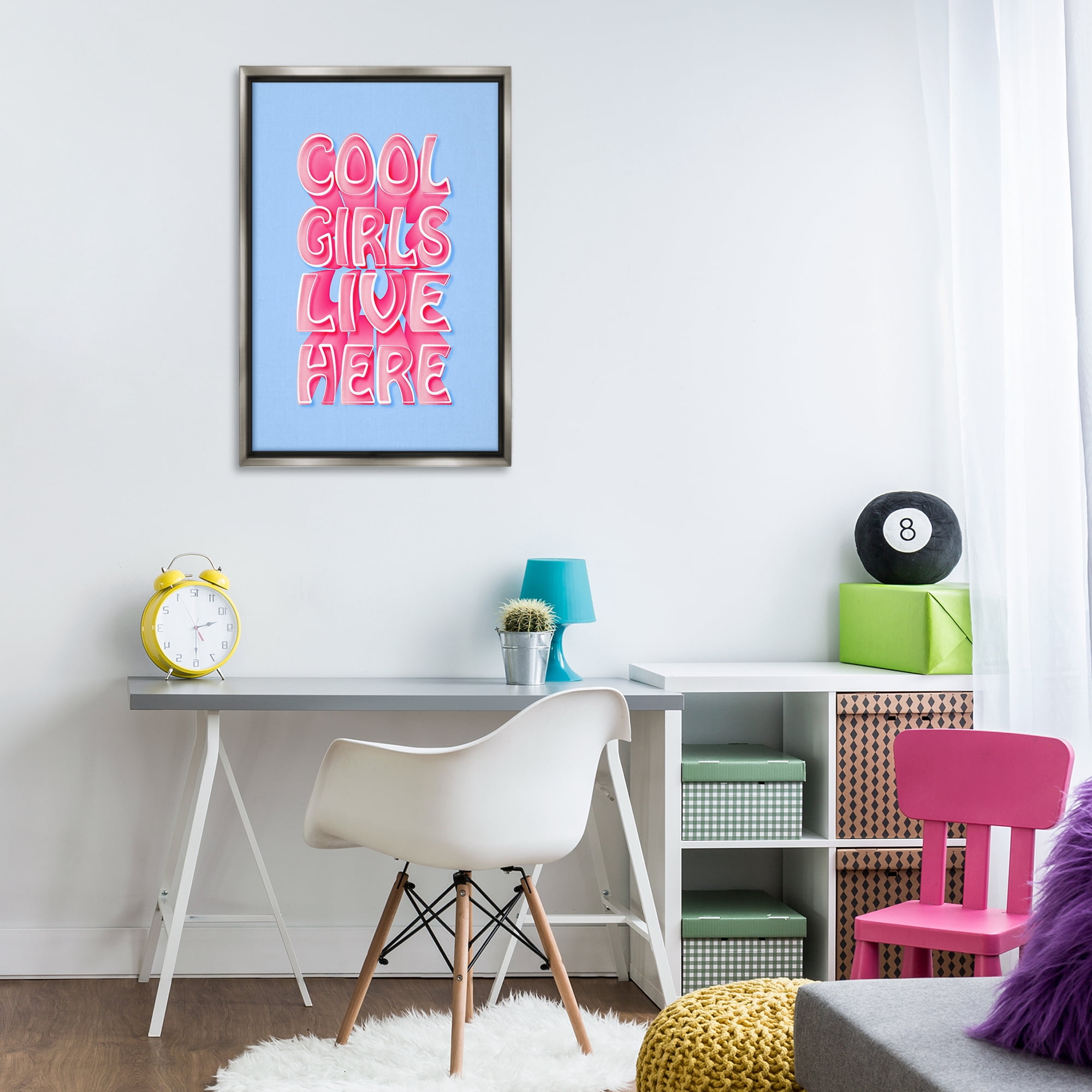Stupell Industries Cool Girls Live Here Typography Painting Gray Floater Framed Art Print Wall Art, 21 x 31