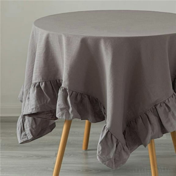 60 x 80 in. 100 Percent Pure Linen Washable Tablecloth with Ruffle Trim, Gray - Rectangle