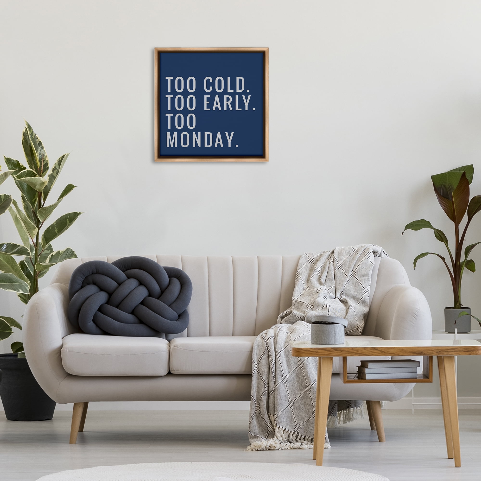 Stupell Industries Too Monday Phrase Text & Numbers Painting Brown Floater Framed Canvas Art Print Wall Art, 25 x 25