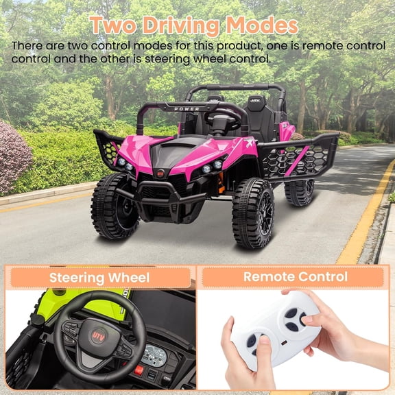 Historyli 24v Ride on Car,Electric Ride-on Car,Off-Road UTV Truck with Remote Control (3.1 MPH Max Speed),Safety Belt,Storage Compartment,Music Player & LED Lights for Ages 3-8,Pink