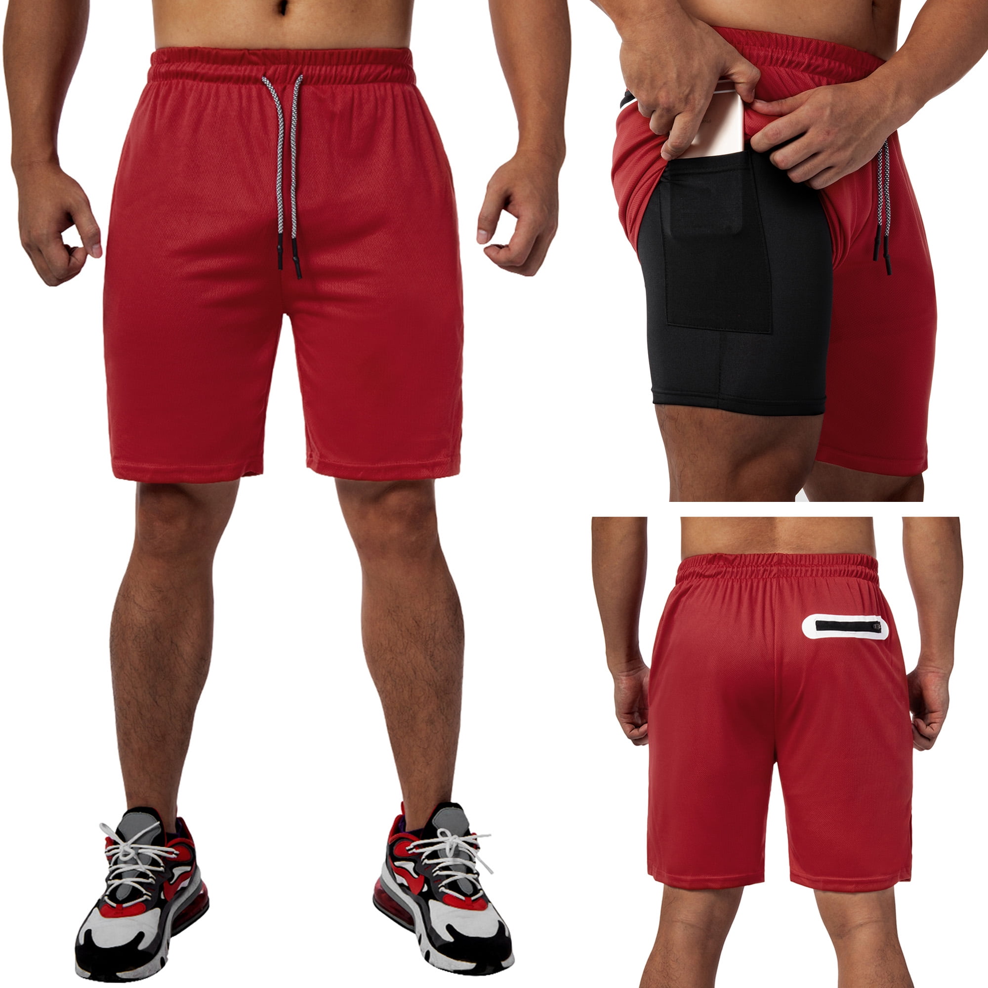 LELINTA Men's 2in1 Sports Training Bodybuilding Summer Shorts Workout