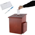 thumbnail image 6 of Wood Charity Donation collection Box Office suggestion Ballot Box With wide slot for envelopes and suggestion comment forms, side Pocket and Locking Hinged Lid & Pen for Table Or Counter-topMahogany, 6 of 6