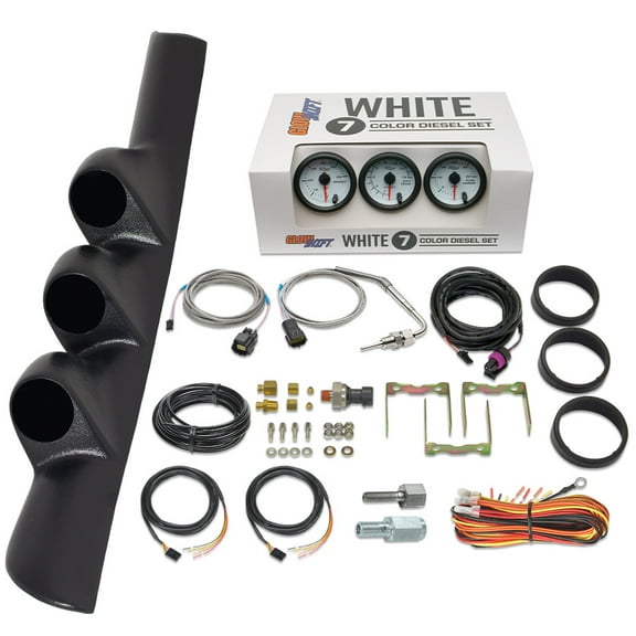 GlowShift | 2nd Gen 1998-2002 Dodge Ram 5.9 Cummins Black Triple Pillar Pod with White 7 Color Series 60 PSI Boost Gauge, 1500 Pyrometer EGT Gauge & 30 PSI Fuel Pressure Gauge