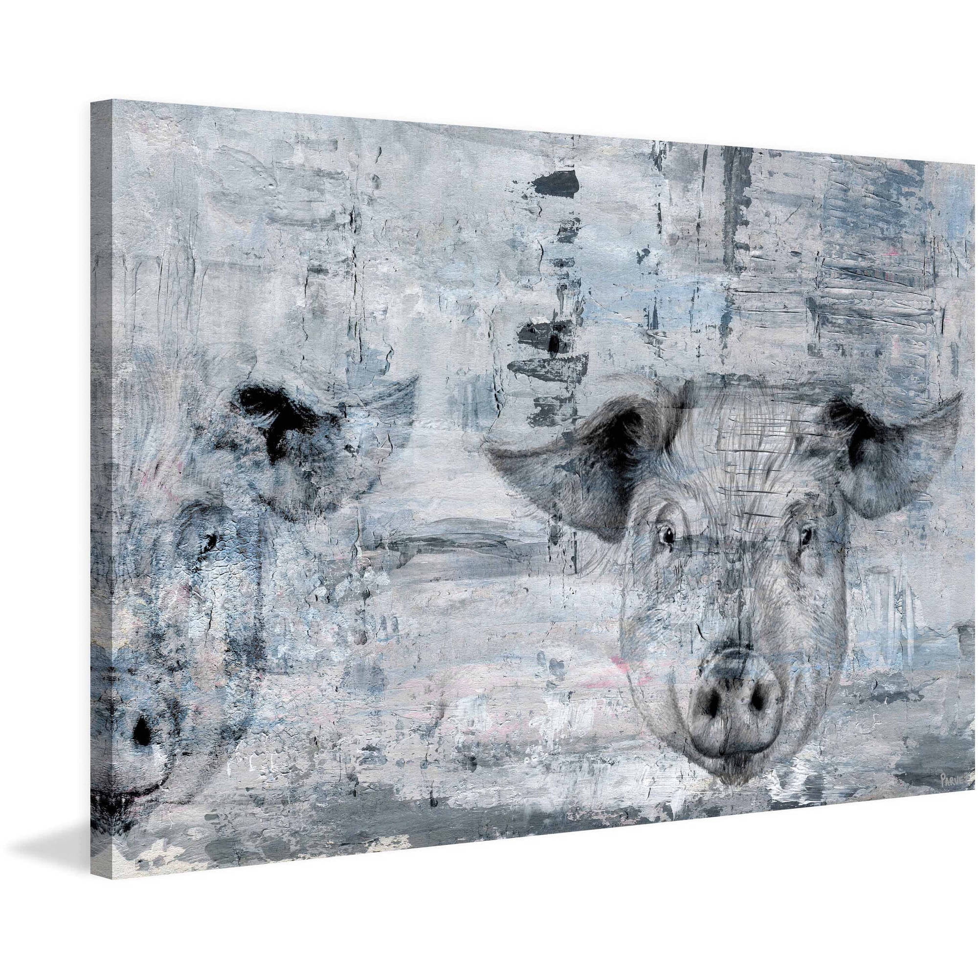 "Blue Pigs" Painting Print on Wrapped Canvas