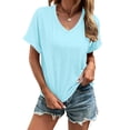 thumbnail image 5 of Liher T Shirts for Women V Neck Summer Tops Roll Short Sleeve Loose Tee Casual Plain Solid Color Basic Tee Shirts Sky Blue XL, 5 of 6