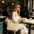 thumbnail image 5 of Virelaxpo Rope Woven Beach Tote Bag Large Capacity Casual Shoulder Bag for Beach, Shopping, Daily Commute and Travel - Plastic Material, 5 of 6