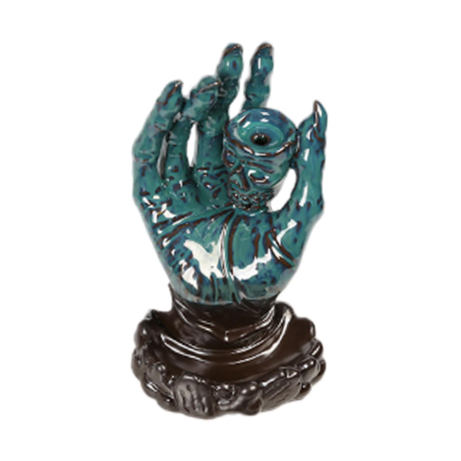 TISHITA Backflow Incense Burner Buddha Hand Incense Holder Collecting Ideal Gift Artwork Desktop Ornament for Bathroom Hotel Teahouse Blue