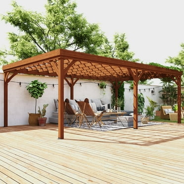 Outsunny 12' x 20' Outdoor Wood Pergola, Climbing Vine Gazebo, Brown