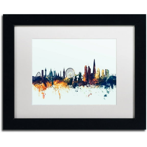 Trademark Fine Art "London England Skyline Blue" Canvas Art by Michael Tompsett, White Matte, Black Frame