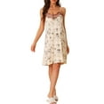 thumbnail image 2 of INSPIRE CHIC Women's Nightshirt Floral Sleeveless Nightgown LaceTrim Midi Pajama Dress S Beige Pink, 2 of 6
