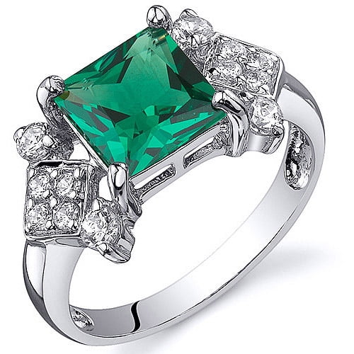 1.5 Ct Emerald 7mm & Diamond Heart Ring .925 Sterling Silver 