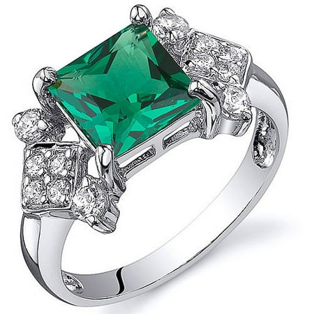 Oravo 1.50 Carat T.G.W. Princess-Cut Simulated Emerald Rhodium over Sterling Silver Ring