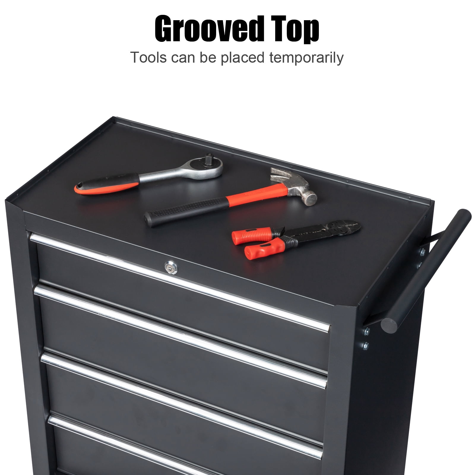Seizeen 4-Drawer Rolling Tool Box, Garage Tool Chest Large Capacity, Lockable Tool Cart Organizer on Wheels with Sliding Drawers, Black