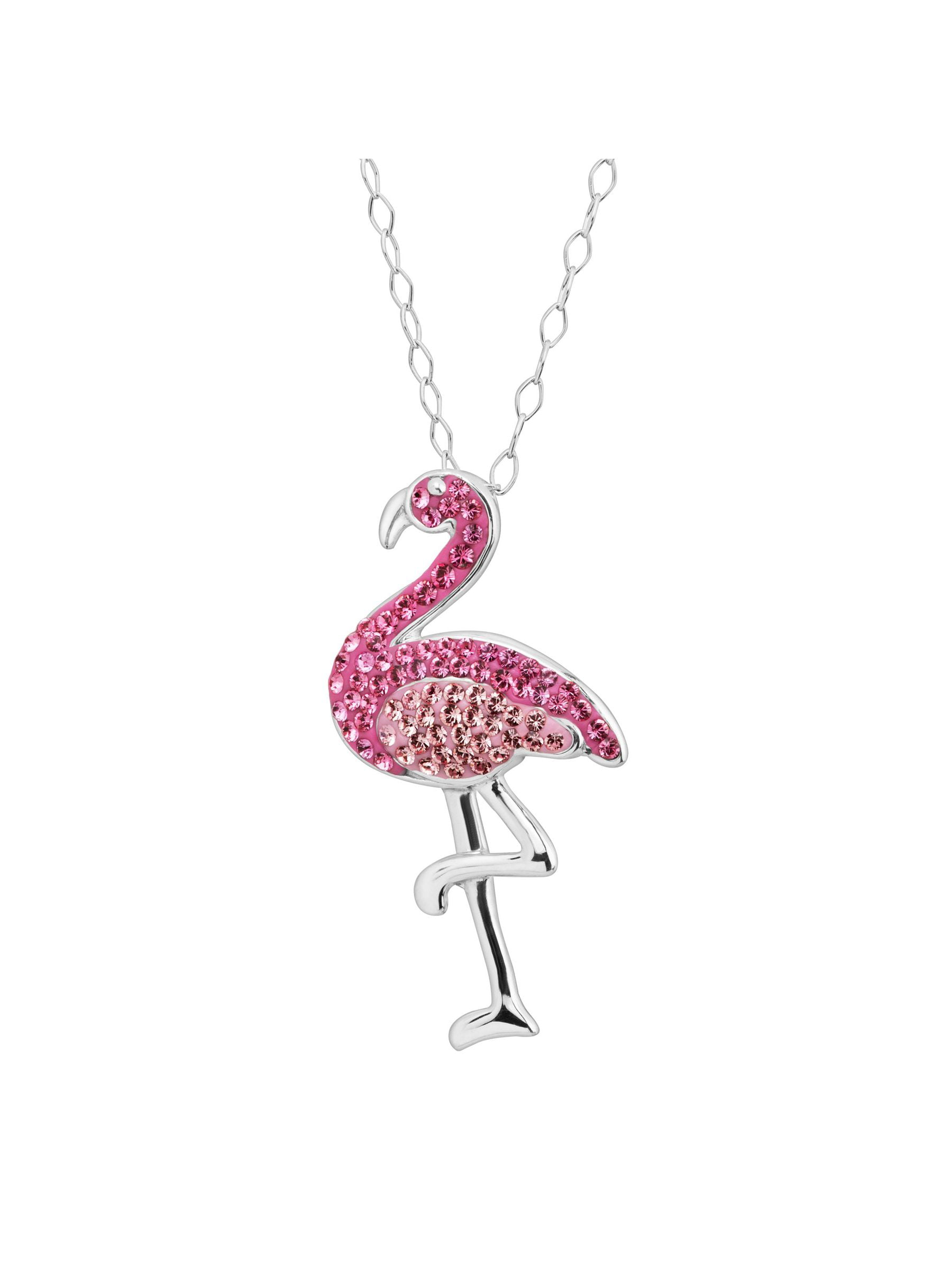 New Double Flamingo Heart Sterling Silver Necklace