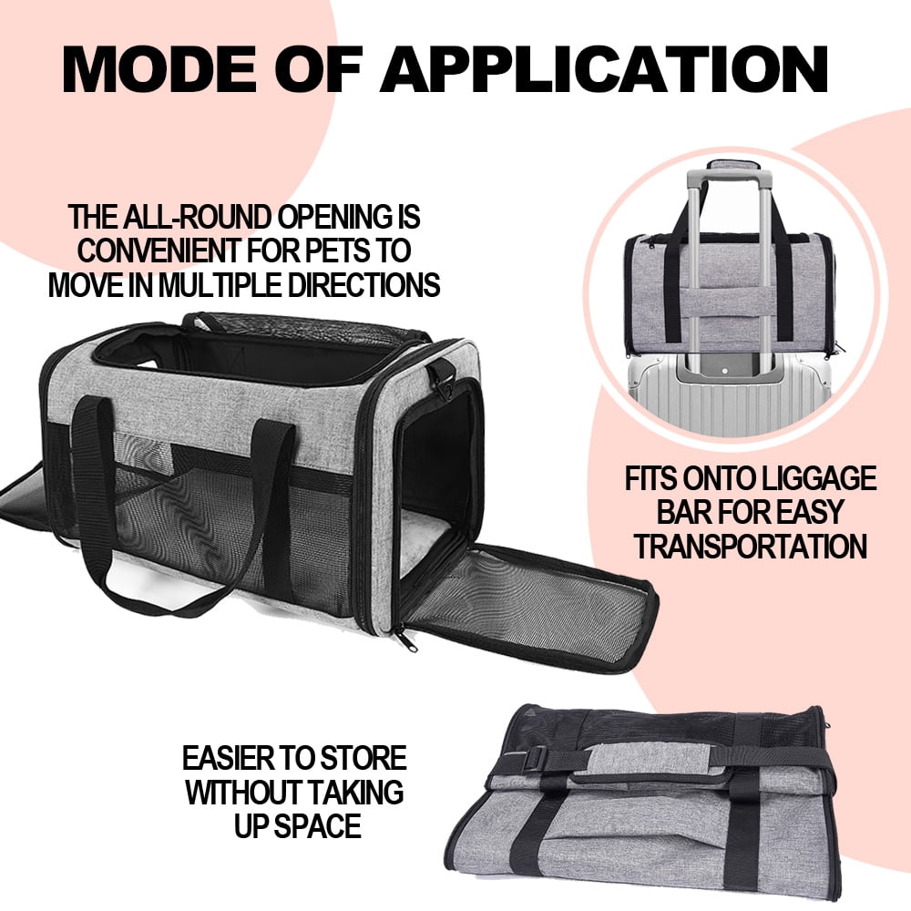 Airline-Approved Pet Carrier For Small To Medium Sized Cats And Puppies (up to 17 lbs) With Folding Litter Box, Collapsible Cat And Dog Carrier For Air Travel And Daily Trips(Grey)
