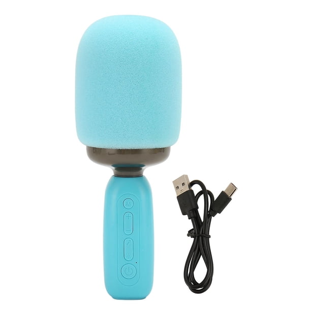 Handheld Karaoke Mic with RGB Light Support Memory Card Portable Wireless Bluetooth Singing Microphone for Kids Adults Blue