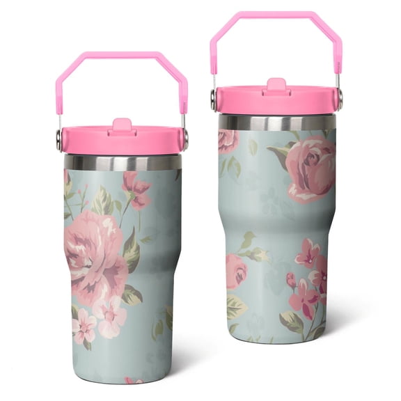 20oz Pioneer Stainless Steel Tumbler with Top Handle,Colorful Floral Travel Coffee Mug Flip Straw Cup,Gifts for Women Girls Men Adults