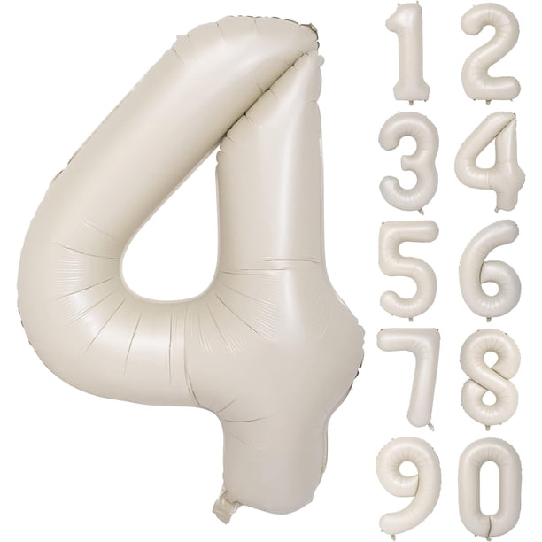 Yanonmyfd Globos de 40 pulgadas de color blanco crema con números de papel de aluminio para helio, globos de Mylar para fiestas de cumpleaños, banquetes, decoración digital 4