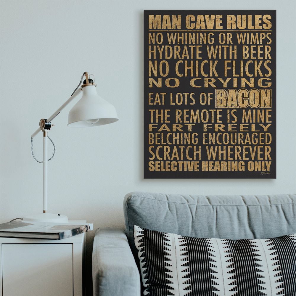 Stupell Industries Man Cave Rules with Rustic Distressed Text Designed by Lauren Rader
