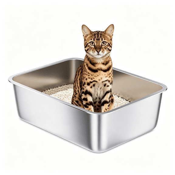 ACDANC Stainless Steel Litter Box,Metal Litter Box High Sided 18"X14"X6" | Cat Litter Box Easy to Clean,Non-Stick Litterbox for Cats Or Kittens,No-Smell Pet Supplies Toilet Tray