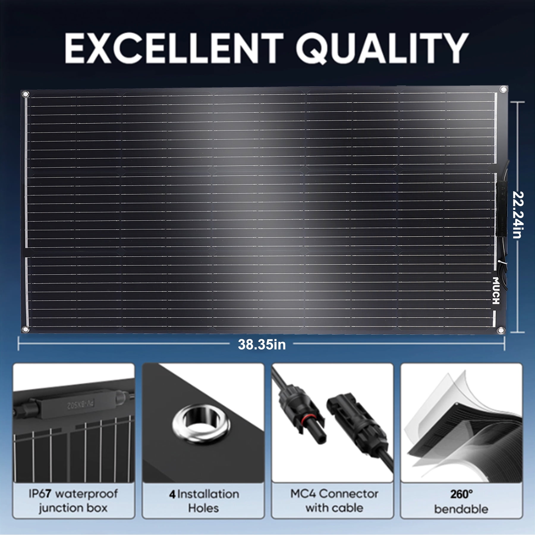 MUCH Flexible Solar Panel 100 Watt,12 Volt Monocrystalline, IP67 Waterproof, Portable Solar Panel Charger for Camping, RV, Motorhomes, Home Backup, PV Charging,5th Wheel trailers, Pod camper