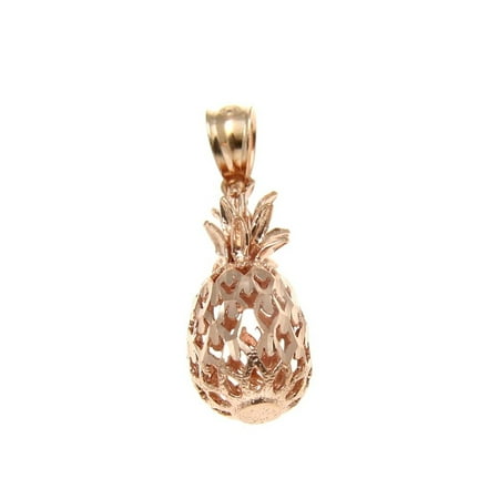 - 14K Solid rose gold Hawaiian diamond cut pineapple charm pendant 6.5mm