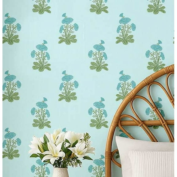 S4Sassy Peel & Stick Vinyl Wallpaper, Buta Design Wall Paper Contact Paper Waterproof- Blue, 25"X 60", Removable Asian Style Covering For Home Decor In Bedrooms & Living Areass, Cabinets