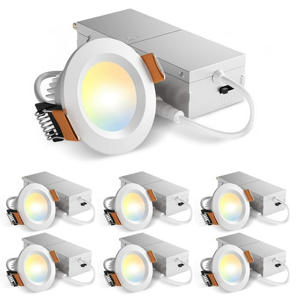 Amico 6 Pack 2 Pouces 5CCT Lumière de Plafond Encastrée ultra-Mince LED Sans Pale avec Boîte de Jonction, 2700K/3000K/3500K/4000K/5000K Sélectionnable, CRI90+, 6W=40W, 3