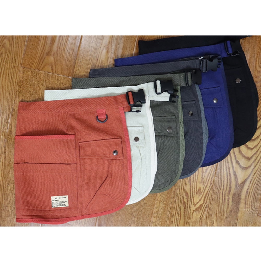 HUONA Half Apron Skirt Apron Canvas Apron Pocket Beauty Half length Apron Artisan Electrician Apron Wear Resistant Buckle Apron Dirty Proof Industrial Garden Tools Storage Olive