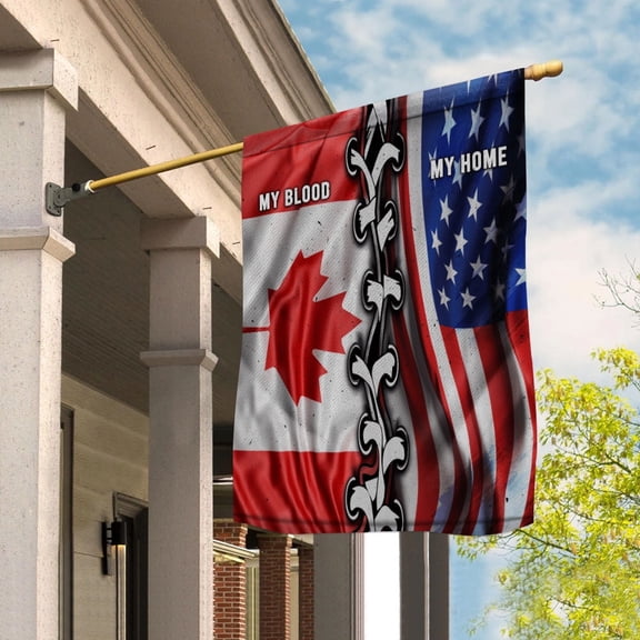 Flags-Canadian American My Home My Blood Flag Canadian Part House Flag, Double-Sided Decorative Outdoor Flag, Polyester Yard Flag 29.5 x 39.5 in