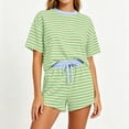 thumbnail image 4 of ShomPort 2 Piece Lounge Set for Women Stripe Oversized Short Sleeve Shirts and Shorts Matching Outfits, 4 of 5