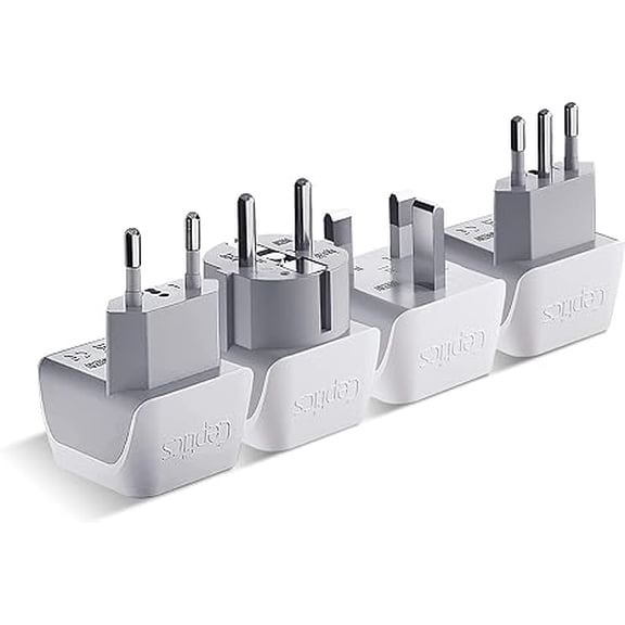 Ceptics European Plug Adapter 4 Pack Set, USA to Europe, Italy, Germany, England, Spain, Italy, Iceland, France (Type C, E/F, G, L) - for Your Cell Phones, Tablets, iPhone, Camera (CT-EU-4SET)