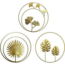 Iron Wall Decor,Gold Ginkgo,Maple,Monstera Leaf Wall Decor Round Wall Ornaments,for Bedroom Hanging Hotel Wall Decor