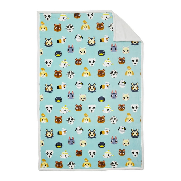 Animal Crossing Kids Blanket Twin Full Plush with Sherpa 60 x 90 Teal