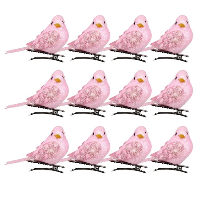 Paquete de 12 Pájaros Artificiales en Clips perfecl color Rosado