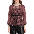 thumbnail image 5 of Unique Bargains Women's Self-Tie Waist Long Sleeve Semi Sheer Peplum Top M Wine, 5 of 6