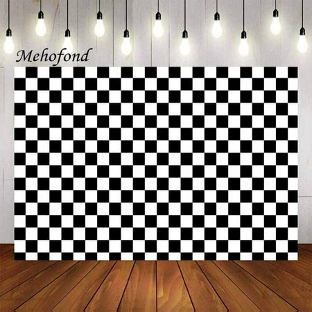 Image of Photography Background Black and White Racing Checker Grid Chess Board Kids Birthday Party Decor Backdrop Photo Studio