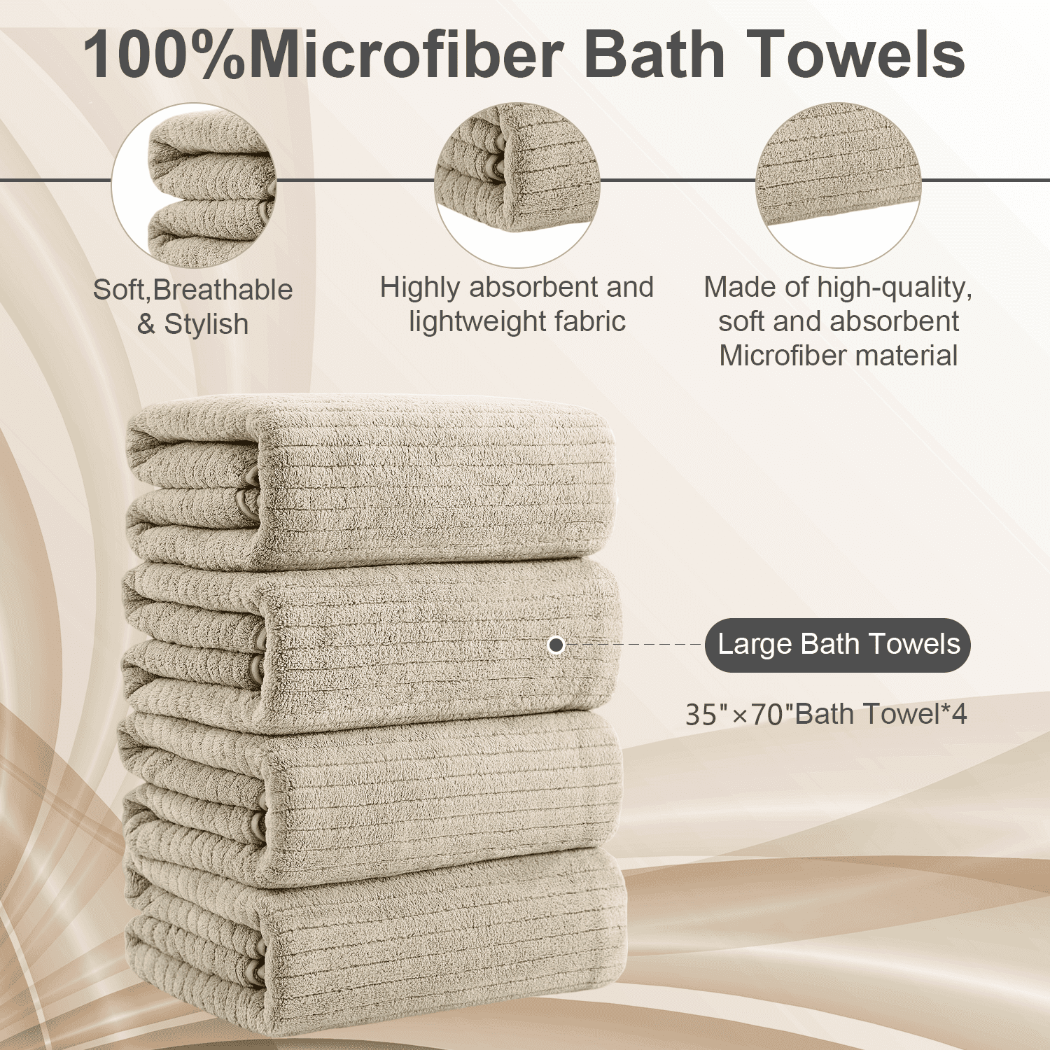 Covina Home 4 Pack Camel Bath Towel Set Microfiber Bathroom Towel Set Ultra Soft Plush Oversized Towels Adult Luxury Bath Sheet