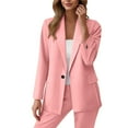 thumbnail image 3 of Wiicoznt Plus Size 2 Piece Pant Suits for Women Dressy Business Outfits Deep V-Neck Button Blazer Wide Leg Pants Solid Color Work Sets with Pockets, 3 of 9