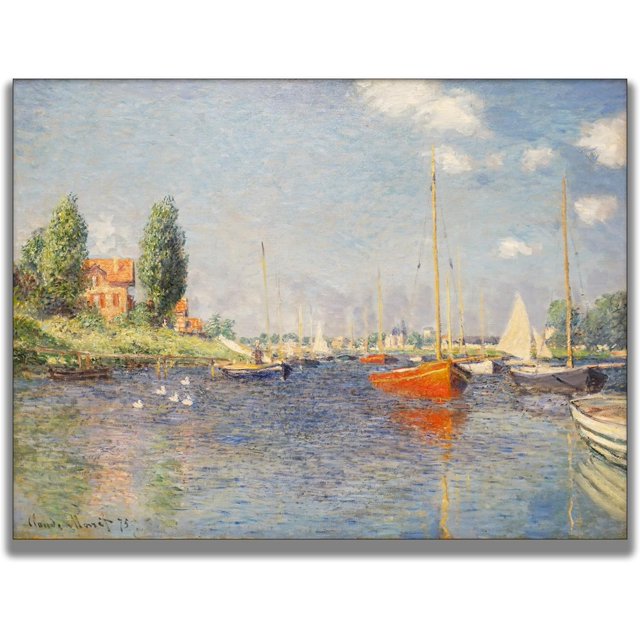 shiyou-Claude Monet Canvas Wall Art Red Boats Posters - Impressionist Art Natural Scenery Painting French Style Wall Decor Suitable for Bedroom Living Room Office Cool Wall Decorate Unframed(12x16in/