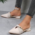 thumbnail image 5 of FRSASU Women's Pointed Toe Slide Mules Backless Leather Slip On Sandals Work office Low Heel Dressy Loafer Shoes Beige, 5 of 9