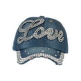 thumbnail image 2 of Top Headwear Cursive Love Stoned Distressed Denim Fashion Baseball Cap - Dark Denim, 2 of 4