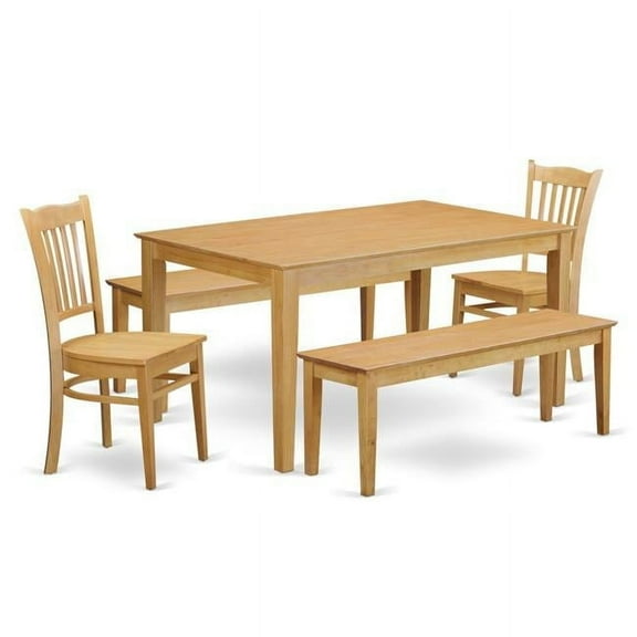 East West Furniture CAGR5C-OAK-W Kitchen Table for Small Spaces & 2 Dining Chairs Also 2 Benches, Oak
