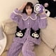 thumbnail image 2 of Pijama de lana de Coral Sanrio Kuromi Cinnamoroll Pachacco para mujer, ropa de casa de franela gruesa de manga larga, traje cálido de invierno, nuevo, 2 of 4