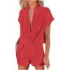 thumbnail image 1 of Pantalons pour Femmes Combinaisons Courtes Décontractées à Bretelles Mini Couleur Unie Été Rouge TTTG, 1 of 7
